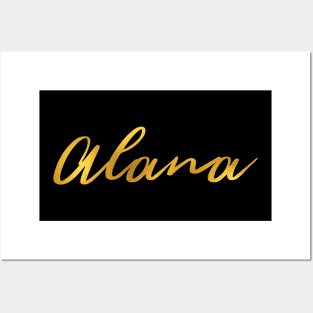 Alana Name Hand Lettering in Faux Gold Letters Posters and Art